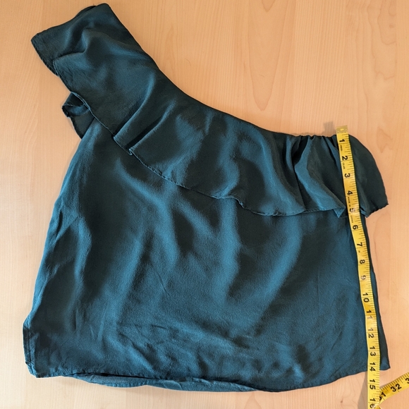 Anthropologie Maeve Silk One-shoulder Blouse - forest green - Picture 4 of 5